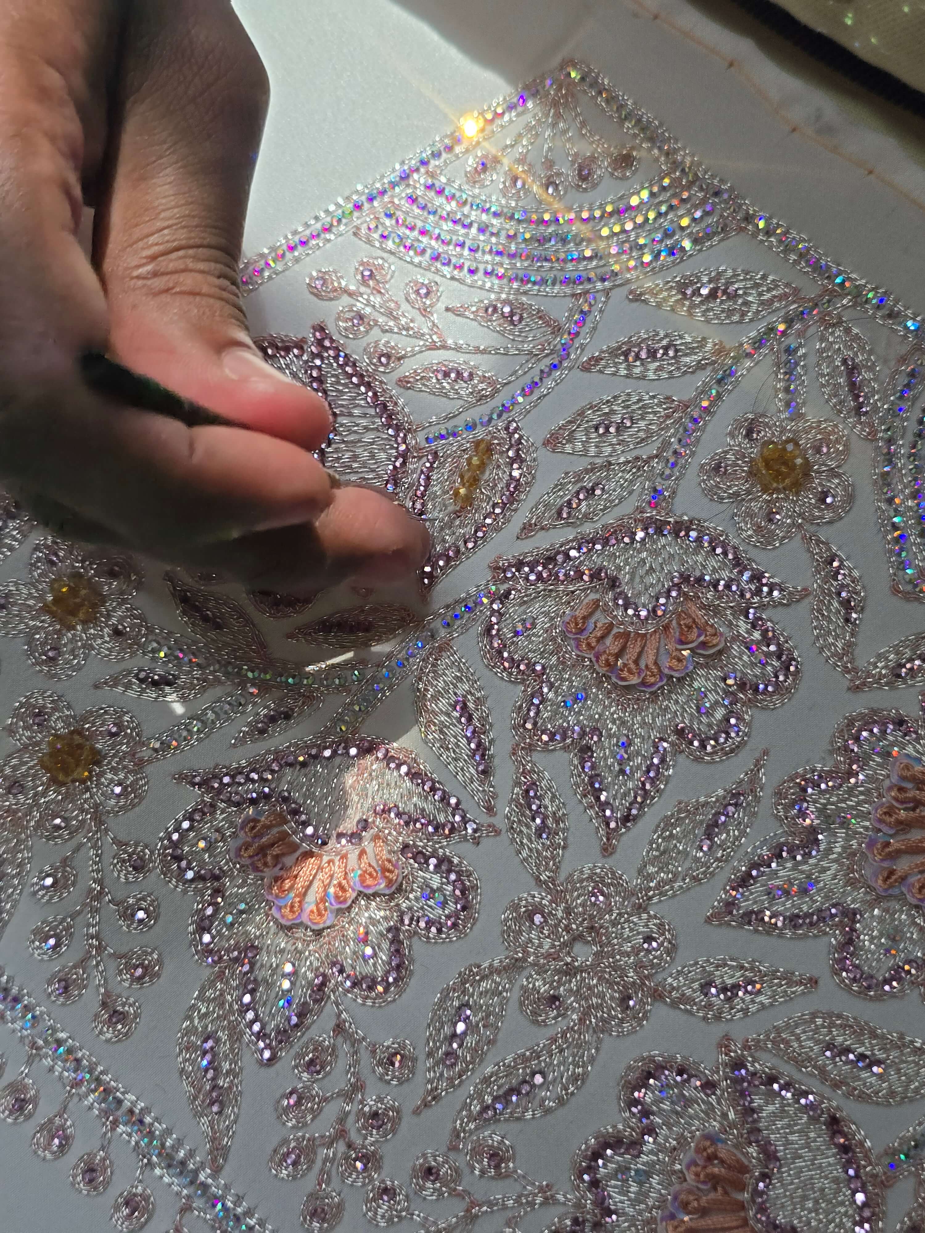 Hand embroidery with beads and crystals